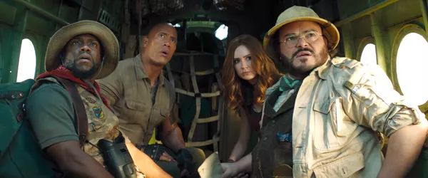 Kevin Hart, Dwayne Johnson, Karen Gillan, and Jack Black in 'Jumanji: The Next Level.' Sony Pictures Entertainment