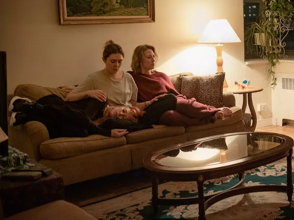 Natasha Lyonne, Elizabeth Olsen, and Carrie Coon in 'His Three Daughters.'