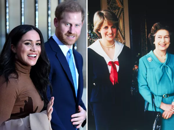 Príncipe Harry y Meghan Markle; la Princesa Diana y la Reina Isabel