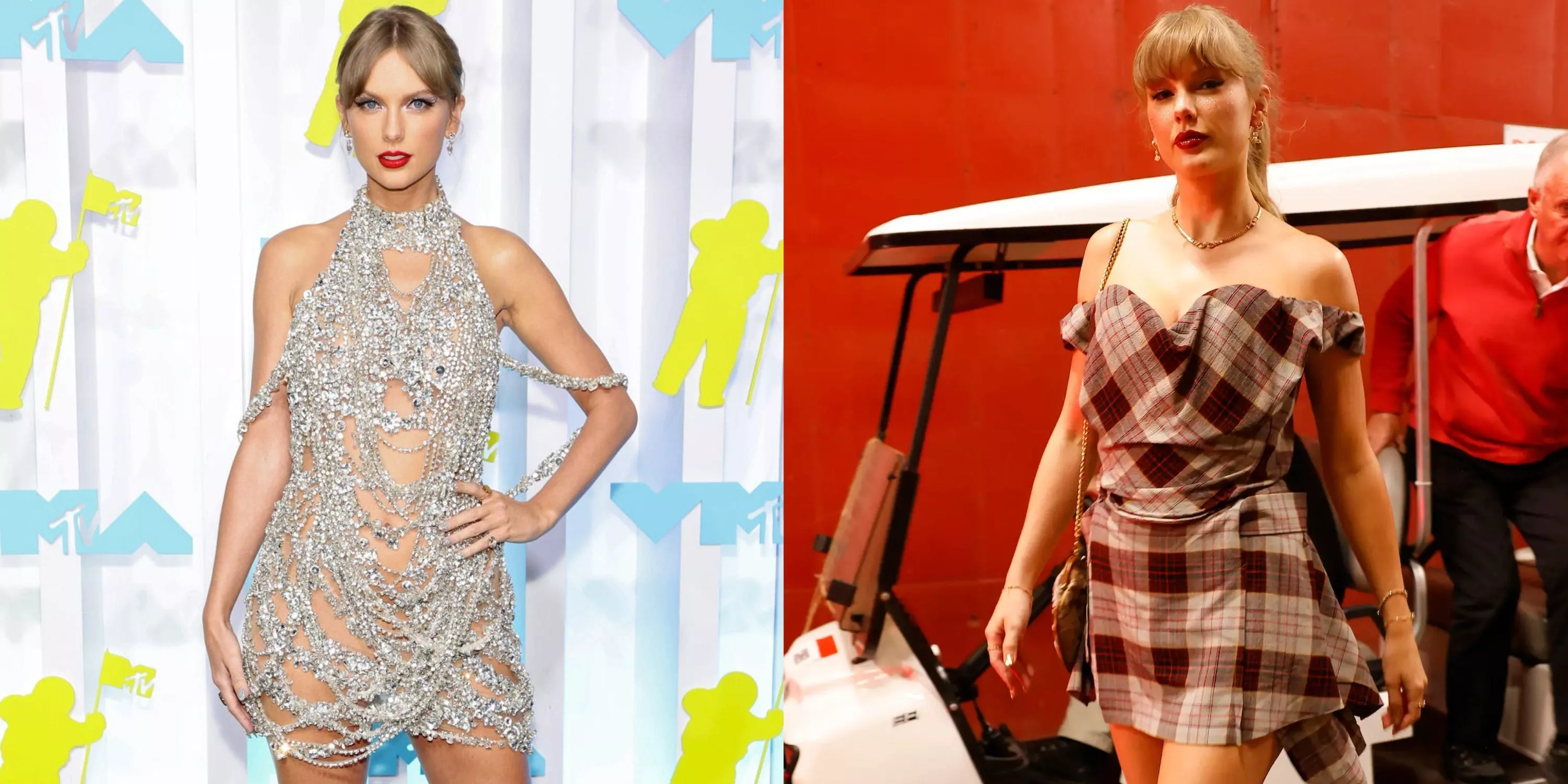 Outfits atrevidos que Taylor Swift ha usado a lo largo de su carrera, desde vestidos transparentes hasta escotes profundos