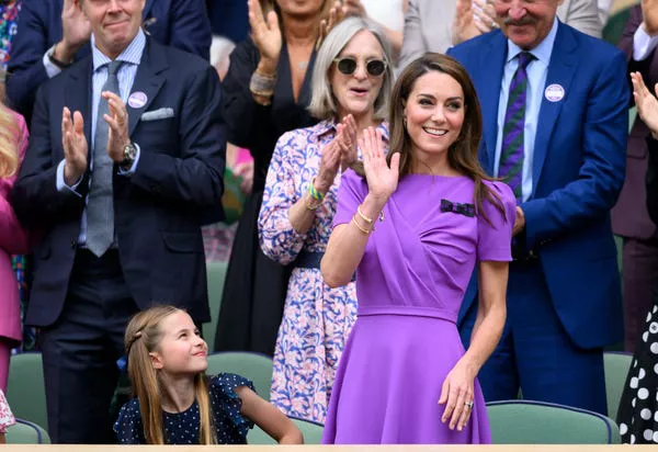 Princess Charlotte and Kate Middleton at the men's singles final at Wimbledon 2024. Karwai Tang/WireImage/Getty Images