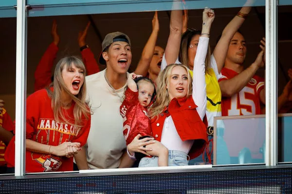 Taylor Swift and Brittany Mahomes at Arrowhead Stadium on October 22, 2023.