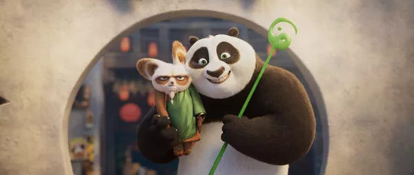 Shifu (Dustin Hoffman) and Po (Jack Black) in 'Kung Fu Panda 4.' DreamWorks Animation