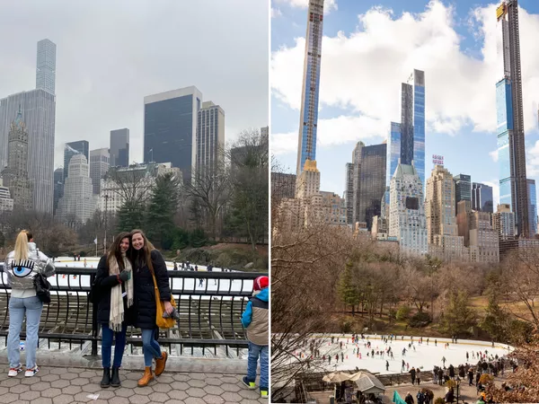 La autora posa con un amigo frente a Wollman Rink.