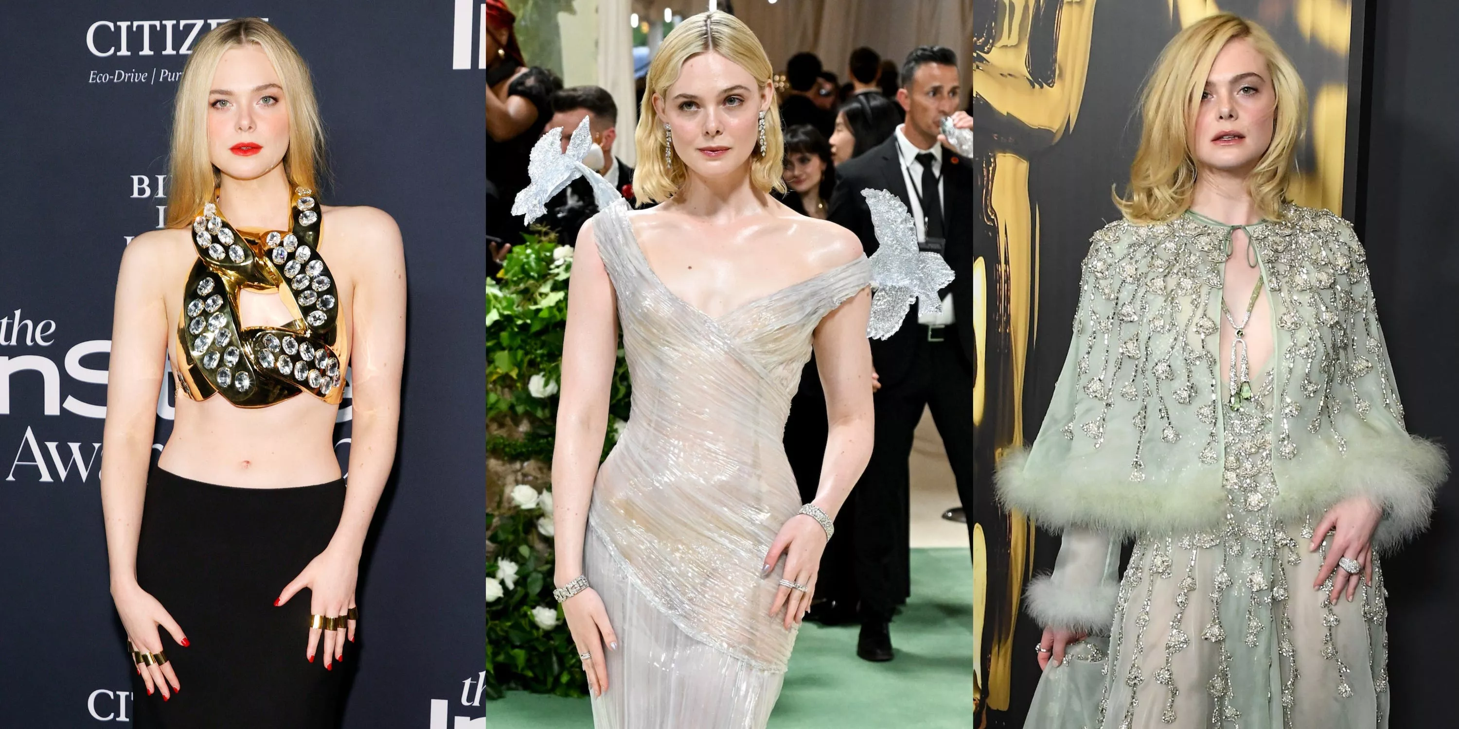 24 de los looks más atrevidos que Elle Fanning ha usado, desde telas transparentes hasta cortes audaces