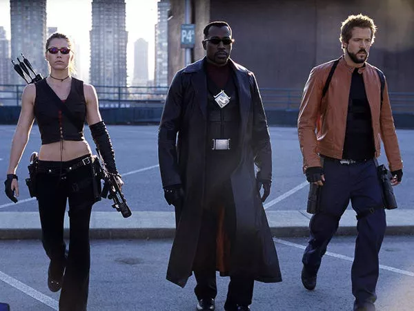 Jessica Biel, Wesley Snipes, and Ryan Reynolds in 'Blade: Trinity.' New Line Cinema