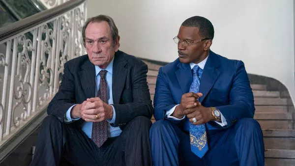 Tommy Lee Jones and Jamie Foxx in 'The Burial.' Amazon Prime