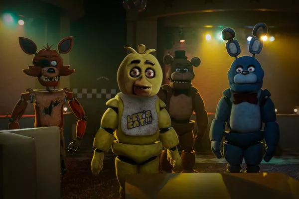 Foxy, Chica, Freddy Fazbear y Bonnie en 'Five Nights at Freddy's'. Patti Perret/Universal Pictures