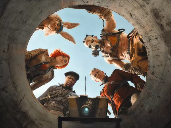 Clockwise starting from the top left: Ariana Greenblatt, Florian Munteanu, Jamie Lee Curtis, Kevin Hart, and Cate Blanchett in 'Borderlands.' Courtesy of Lionsgate