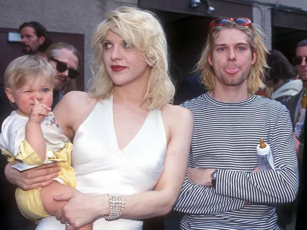 Frances Bean Cobain, Courtney Love y Kurt Cobain en 1993