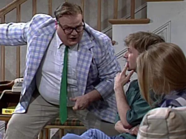 Chris Farley as Matt Foley, a motivational speaker, during a 1993 episode. NBC