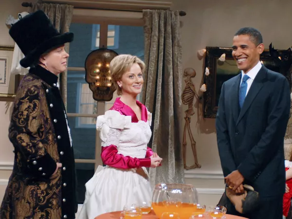 Darrell Hammond as Bill Clinton, Amy Poehler as Hillary Clinton, and Barack Obama during the 'Clinton Halloween Party' sketch. Dana Edelson/NBCU Photo Bank/NBCUniversal/Getty Images