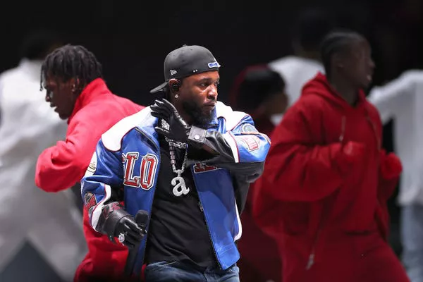 Lamar performing during the 2025 Super Bowl halftime show. Gregory Shamus/Getty Images