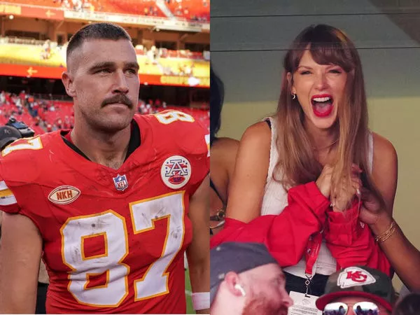 Travis Kelce y Taylor Swift en Arrowhead Stadium.