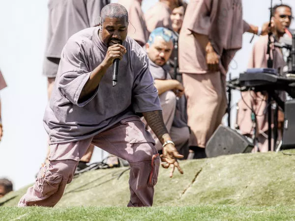 Kanye West performs during Sunday Service at Coachella in 2019.