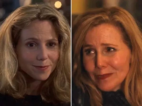 Sally Phillips como Shazzer en 2001's 'Bridget Jones's Diary' y 2025's 'Bridget Jones: Mad About The Boy.'